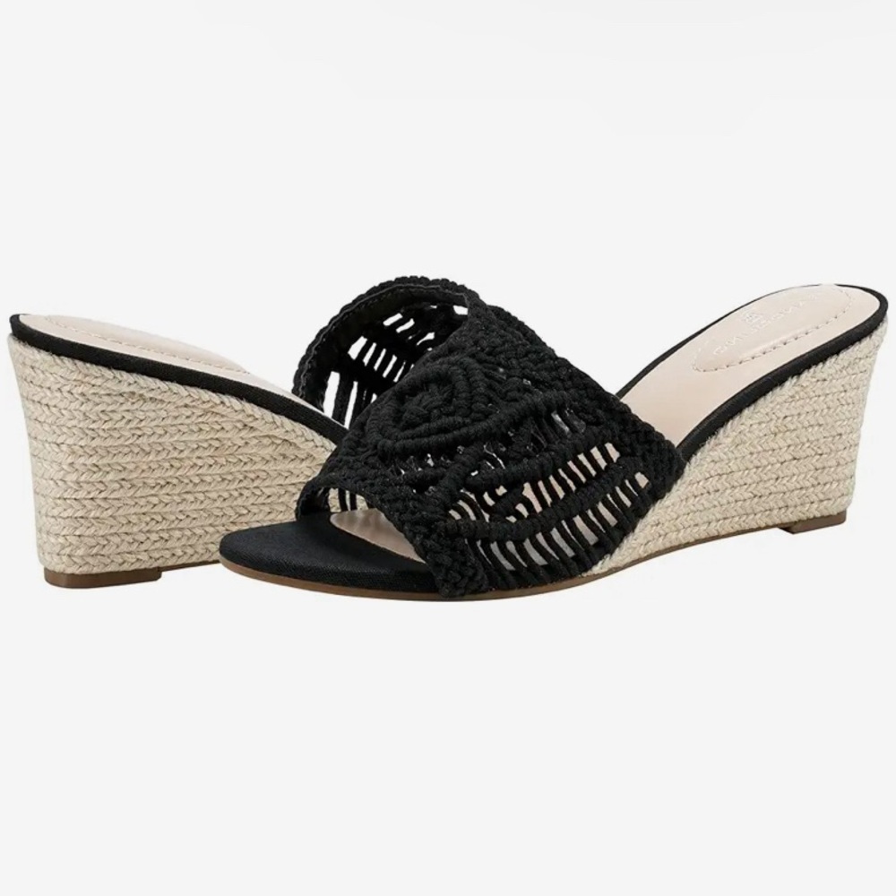 Bandolino Women’s Andrrea Wedge Sandal Espadrille Slide Black Size 9.5